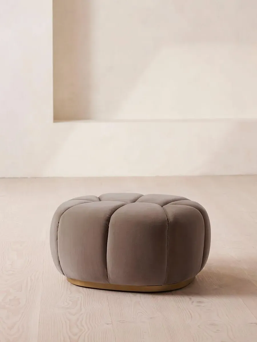 Round Footstool - Taupe, Velvet