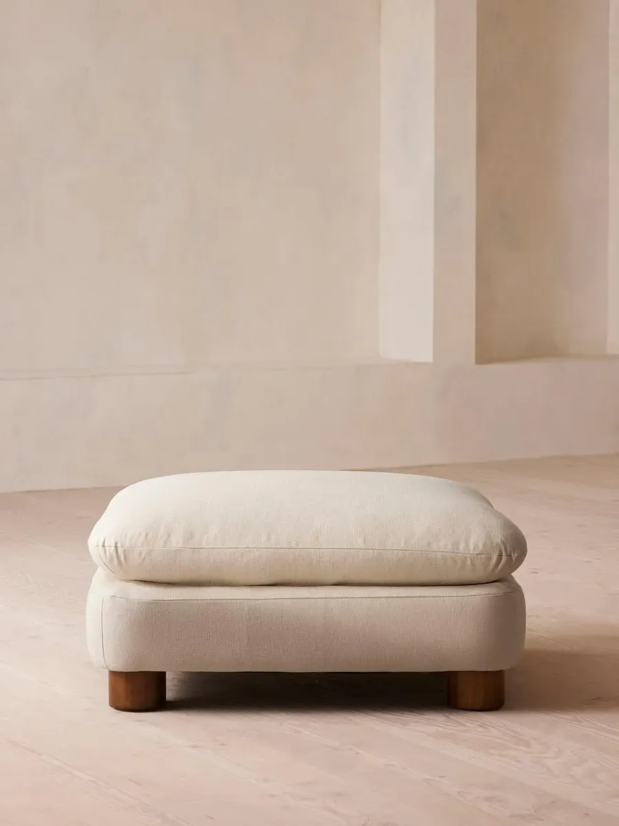 Round Ottoman with Cylindrical Legs - Bisque, Linen