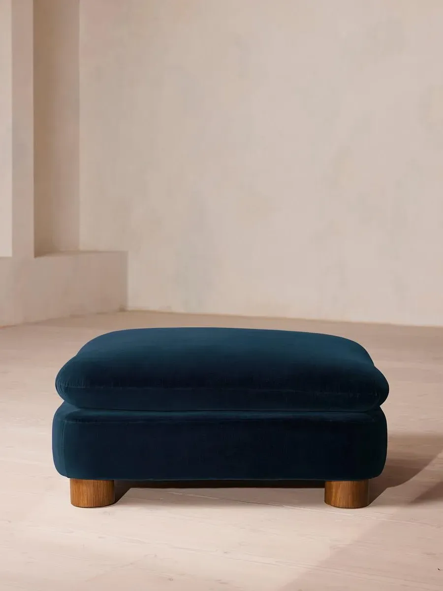 Round Ottoman with Cylindrical Legs - Blue, Velvet image