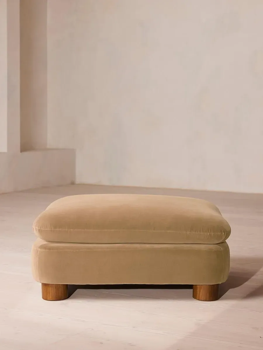 Round Ottoman with Cylindrical Legs - Camel, Velvet