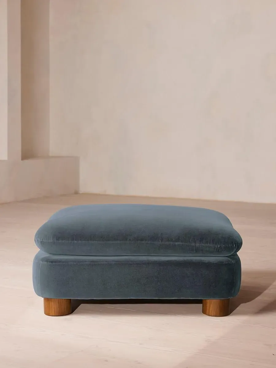Round Ottoman with Cylindrical Legs - Grey Blue, Velvet