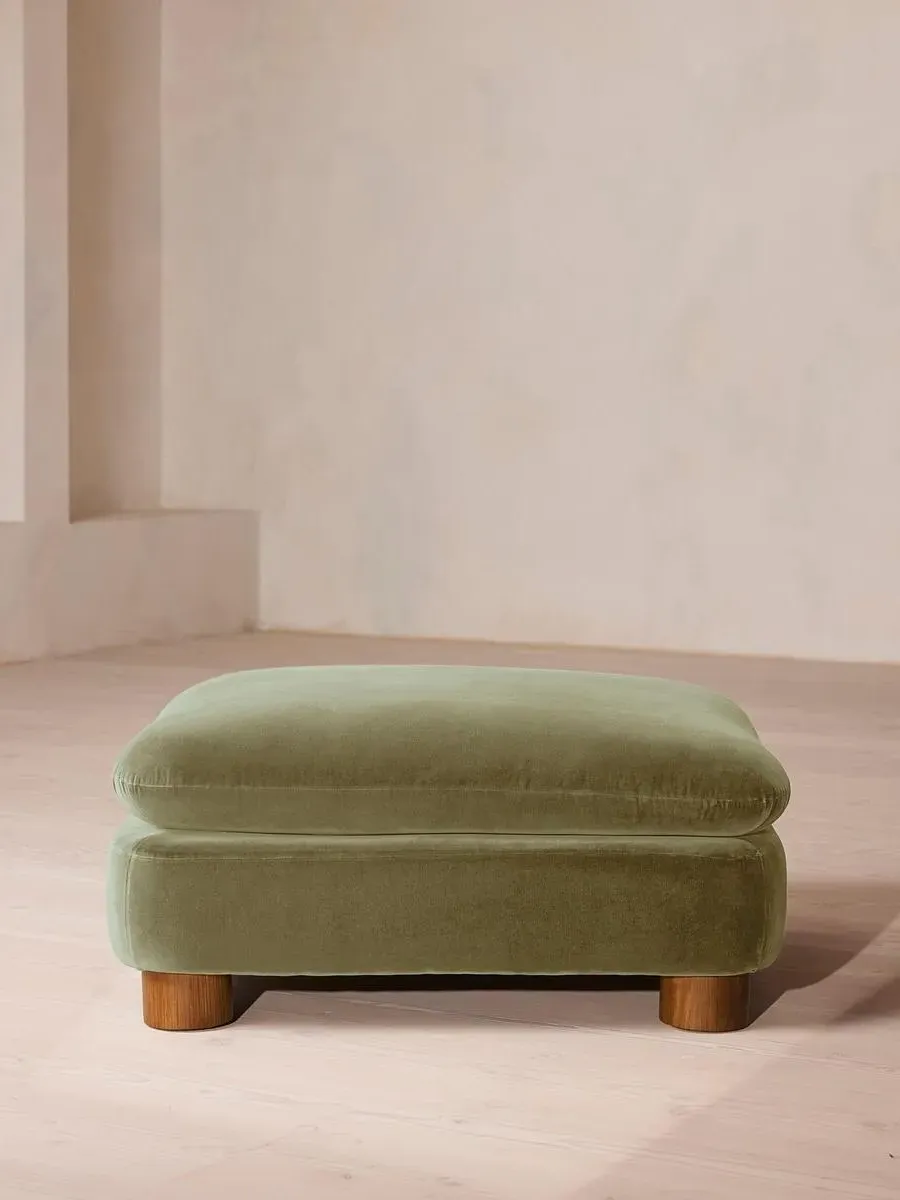 Round Ottoman with Cylindrical Legs - Lichen, Velvet