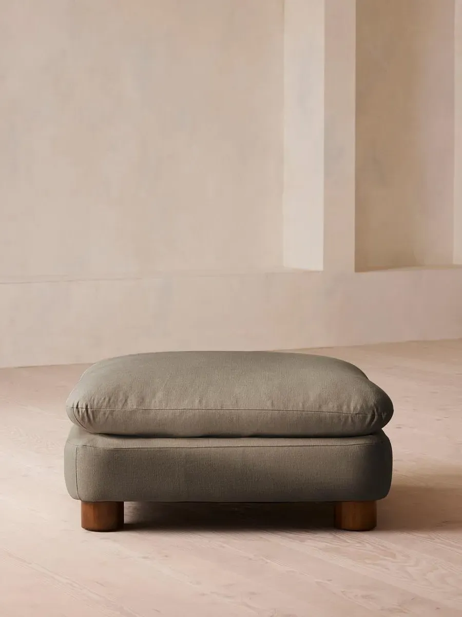 Round Ottoman with Cylindrical Legs - Mushroom, Linen