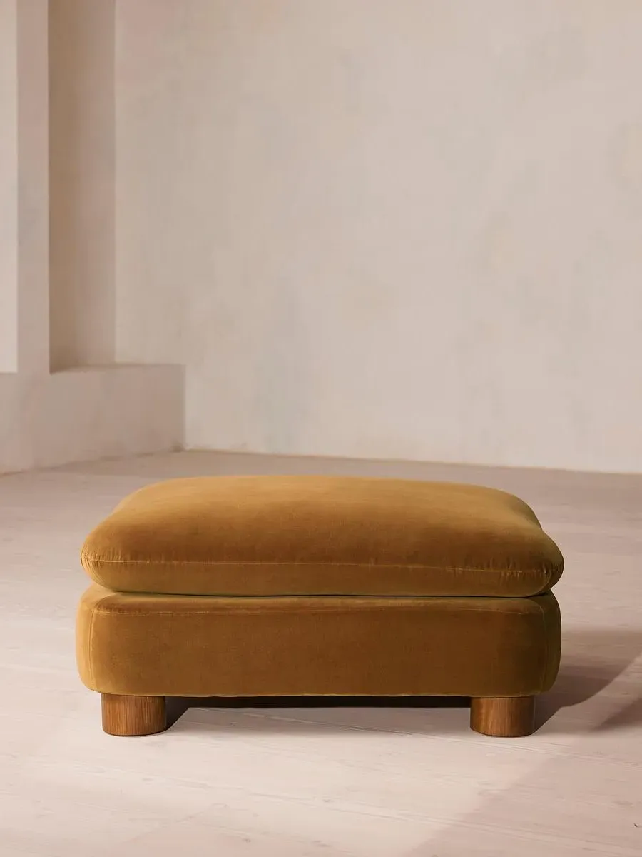 Round Ottoman with Cylindrical Legs - Mustard, Velvet