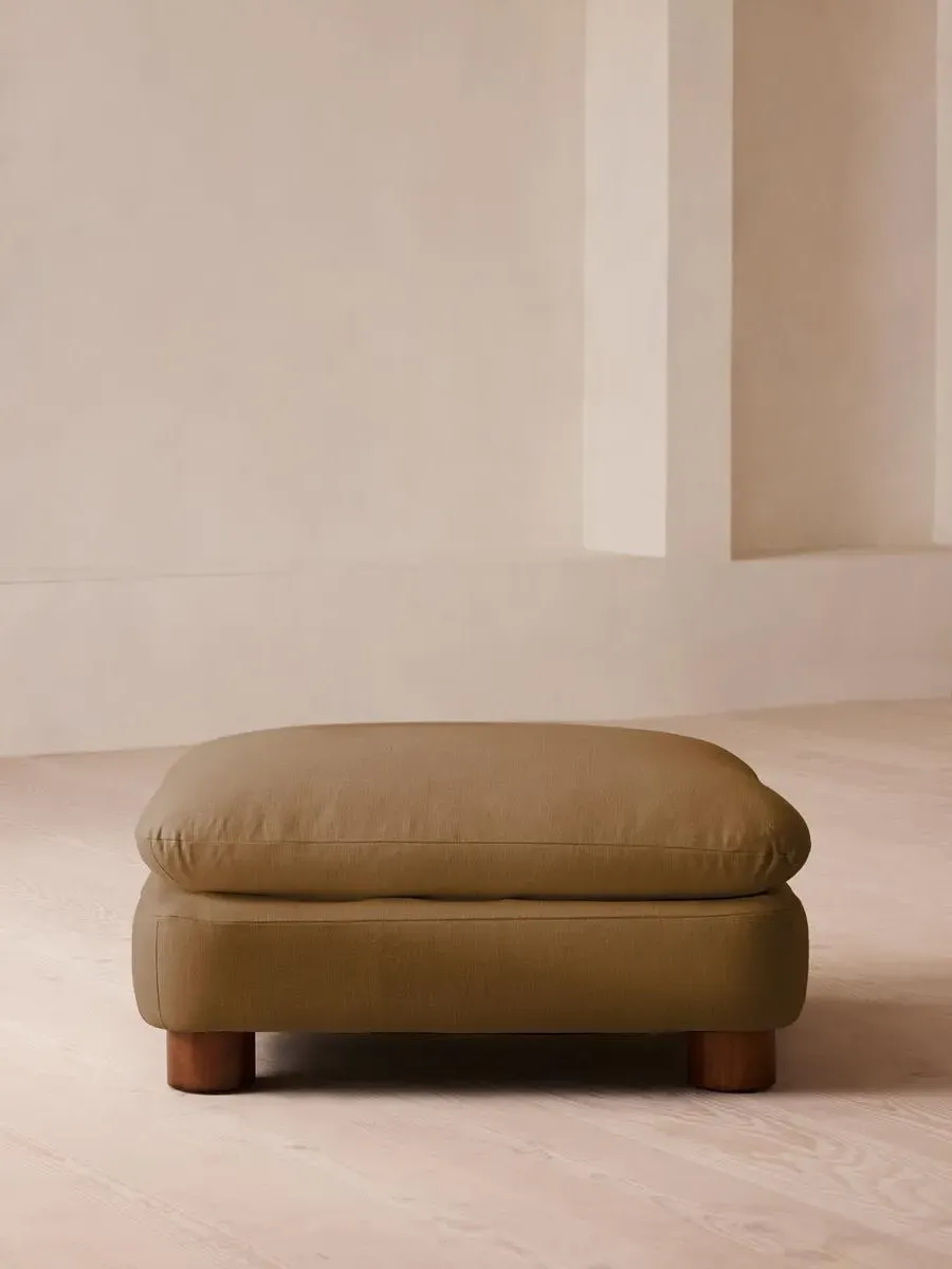 Round Ottoman with Cylindrical Legs - Ochre, Linen