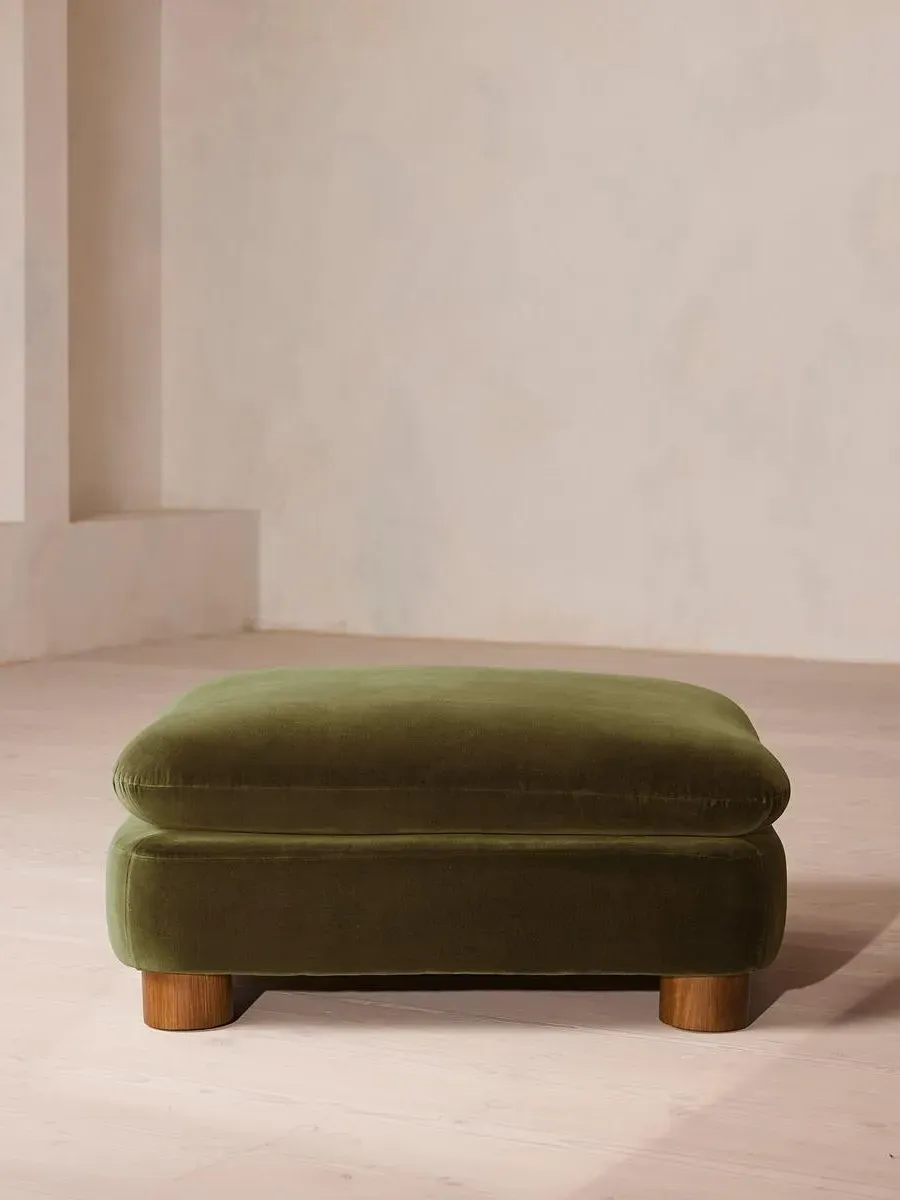 Round Ottoman with Cylindrical Legs - Olive, Velvet