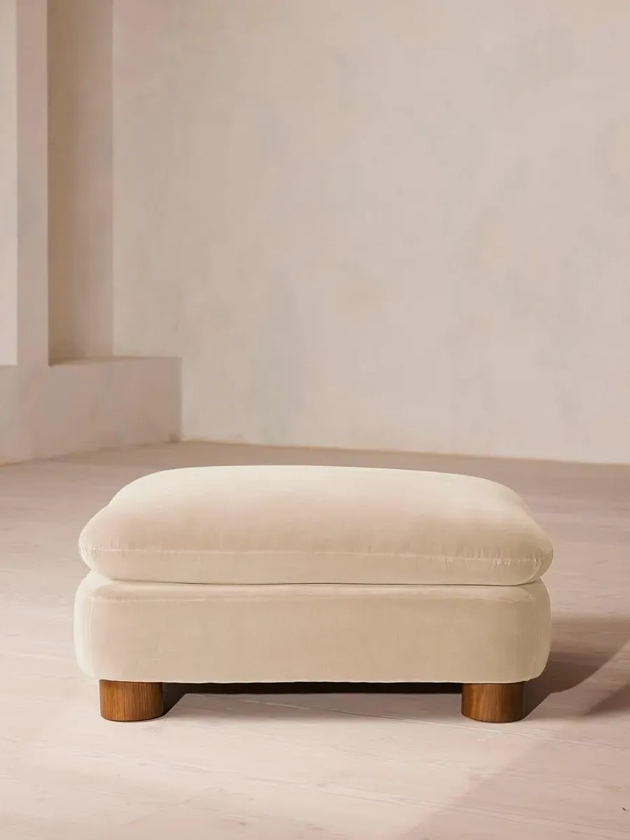 Round Ottoman with Cylindrical Legs - Porcelain, Velvet