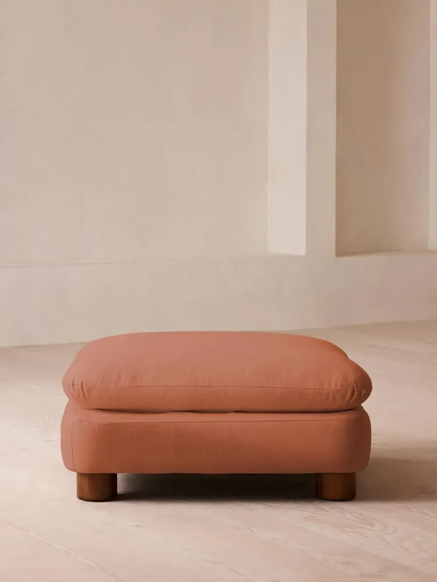 Round Ottoman with Cylindrical Legs - Rose, Linen