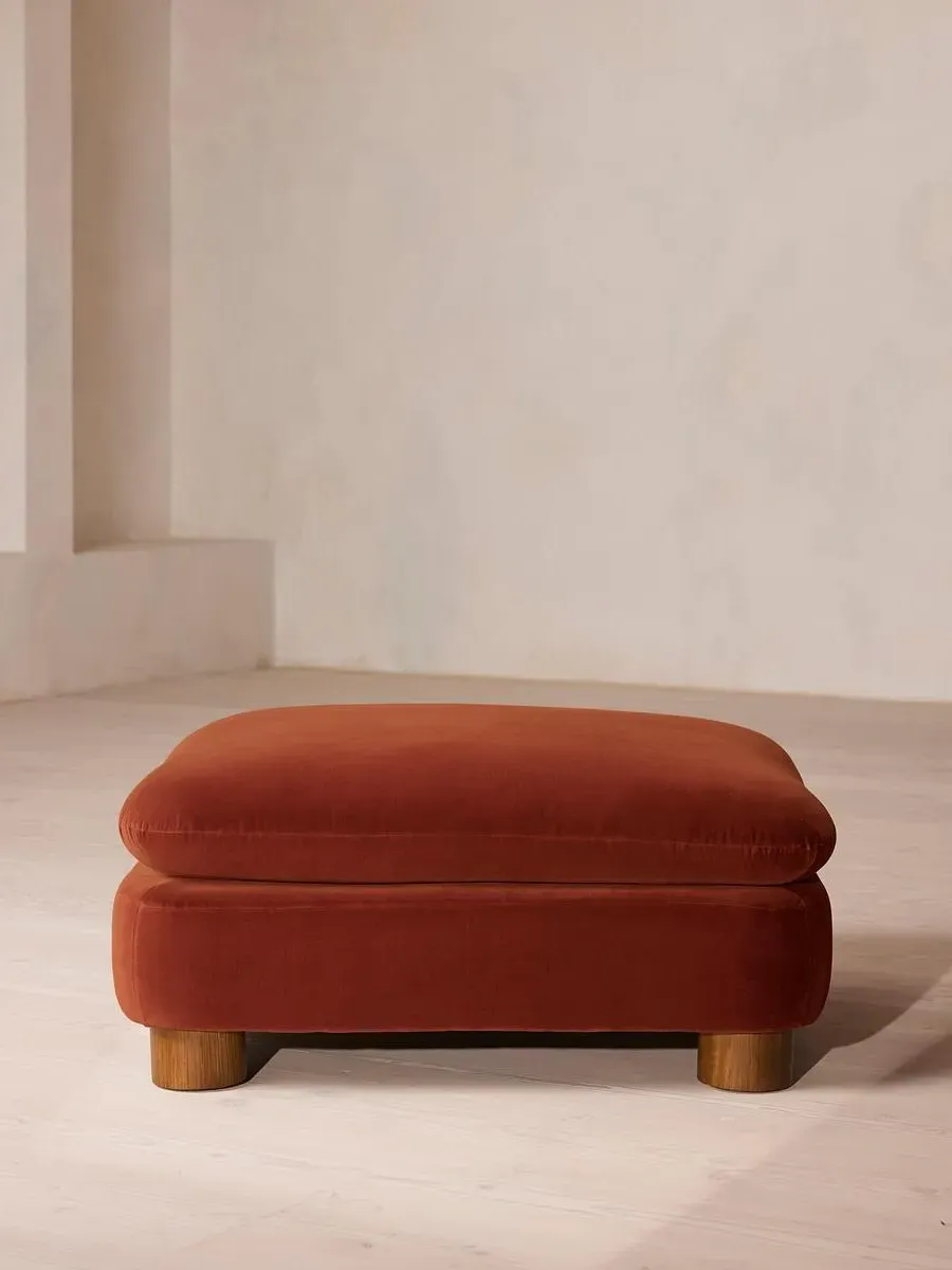 Round Ottoman with Cylindrical Legs - Rust, Velvet