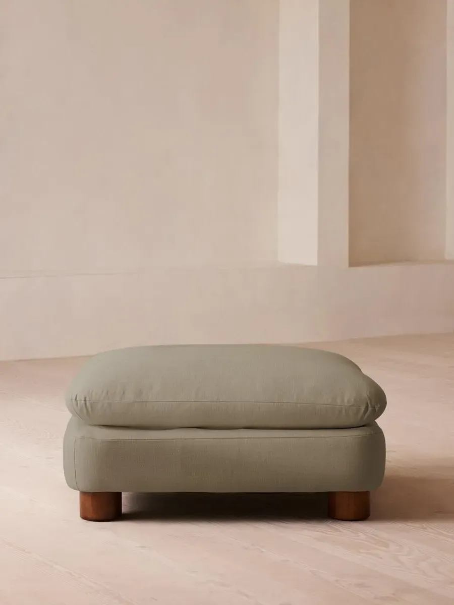 Round Ottoman with Cylindrical Legs - Sage, Linen