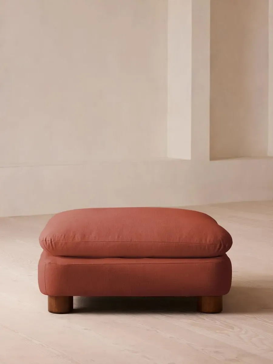 Round Ottoman with Cylindrical Legs - Sienna, Linen