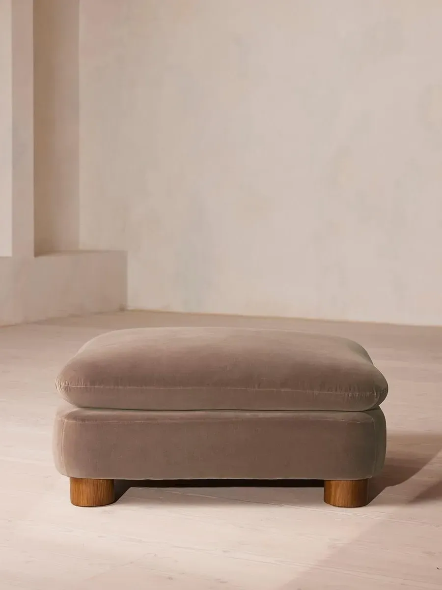 Round Ottoman with Cylindrical Legs - Taupe, Velvet