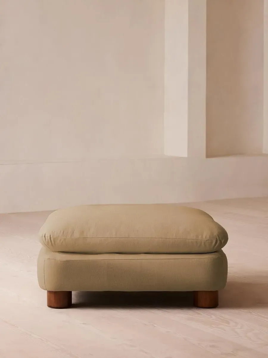 Round Ottoman with Cylindrical Legs - Wheat, Linen