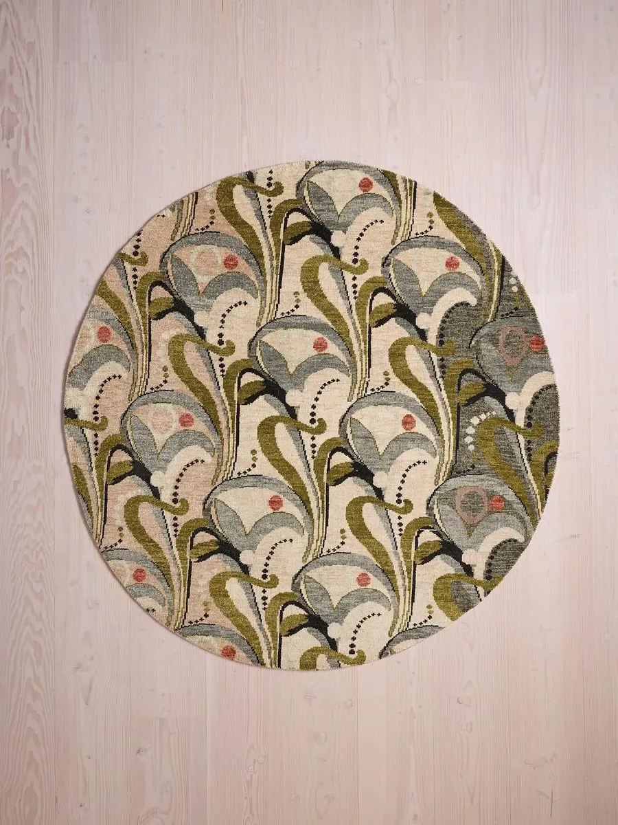 Round Rug with Floral Motifs - Multi, Wool image