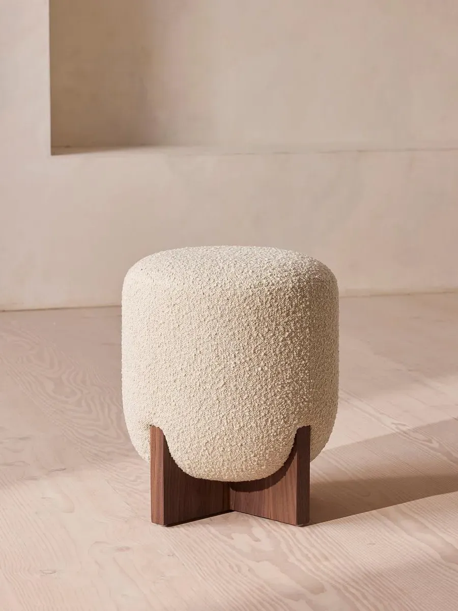 Round Stool with Cushion - Walnut, Boucle image
