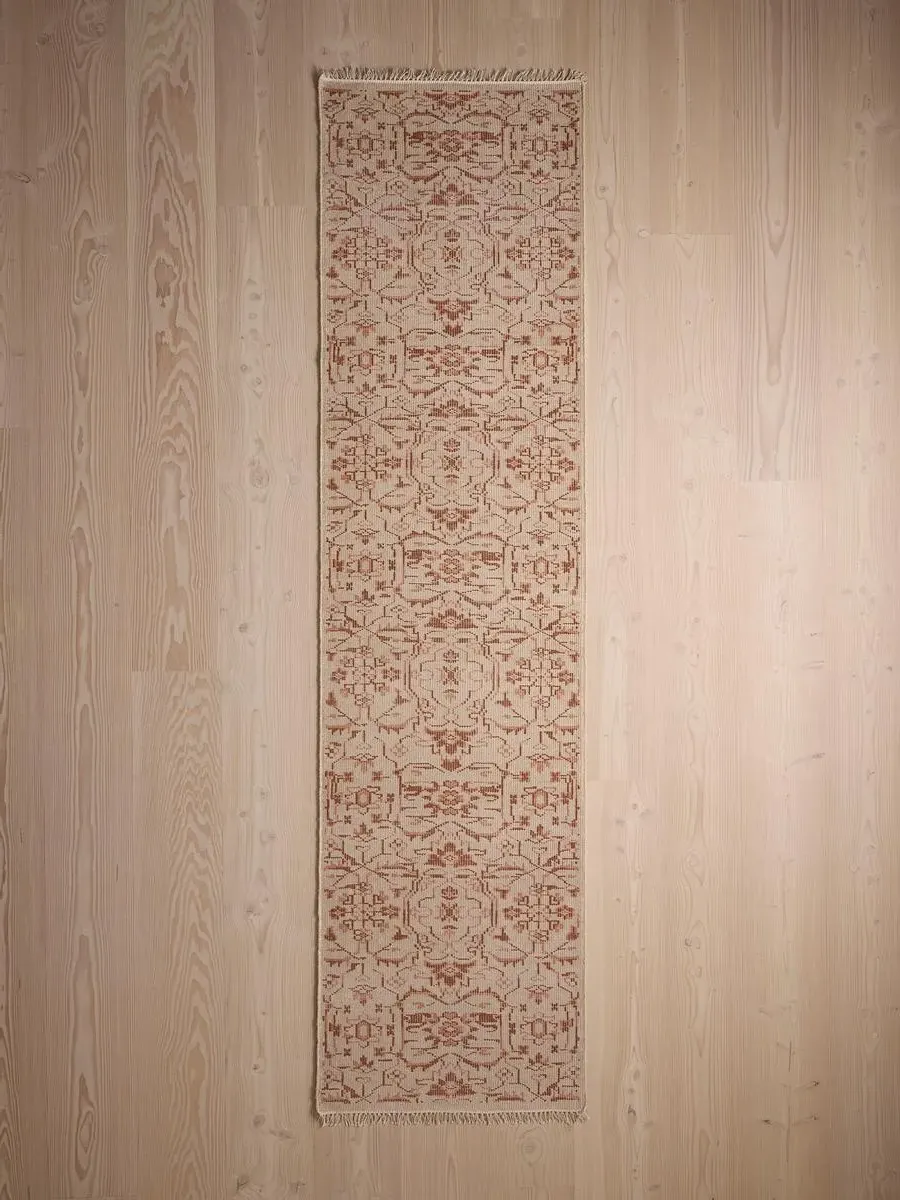 Runner Rug Damask Pattern - Rust, Hand-Knotted