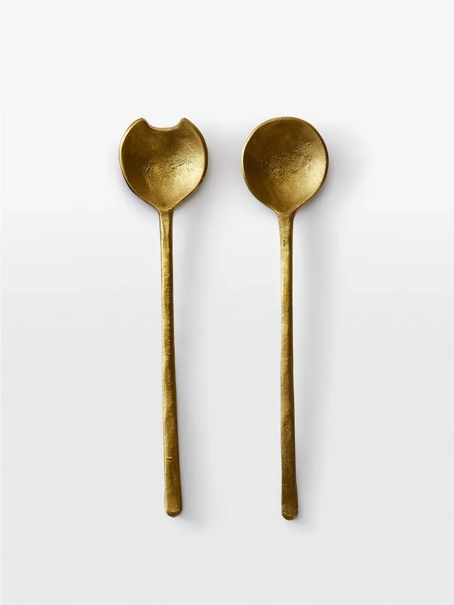 Salad Servers with Hammered Detail - Brass image