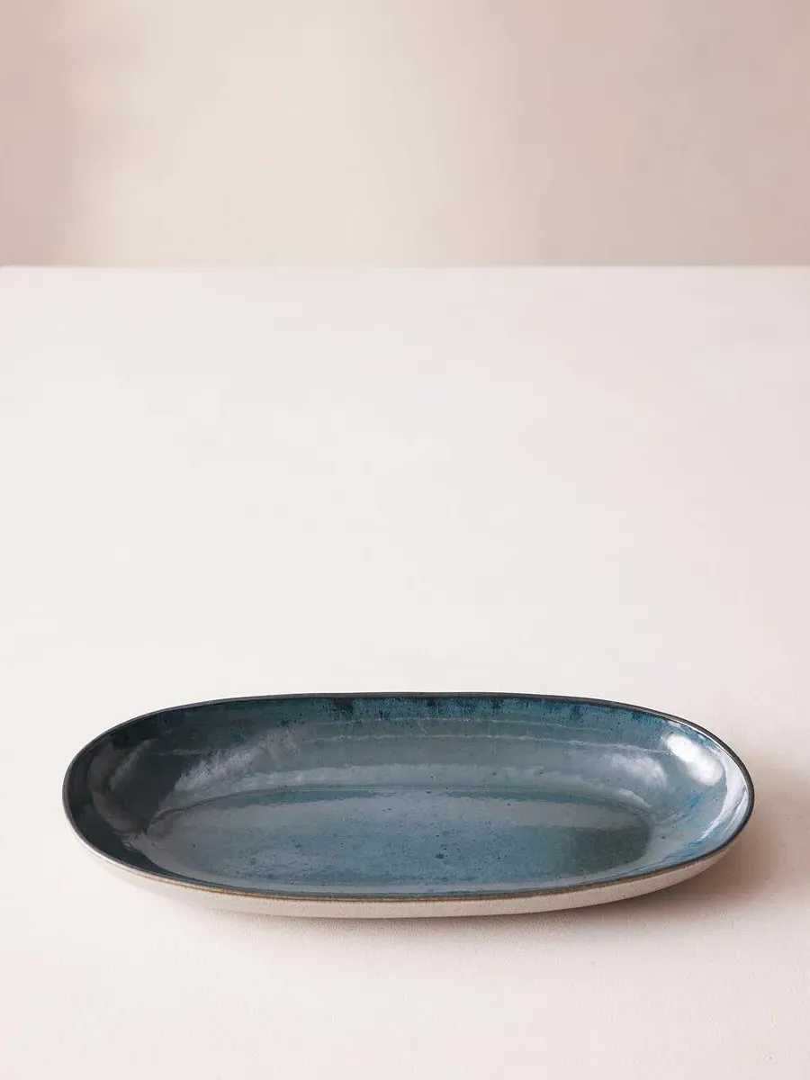 Serving Platter with Reactive Glaze - Blue, Stoneware image
