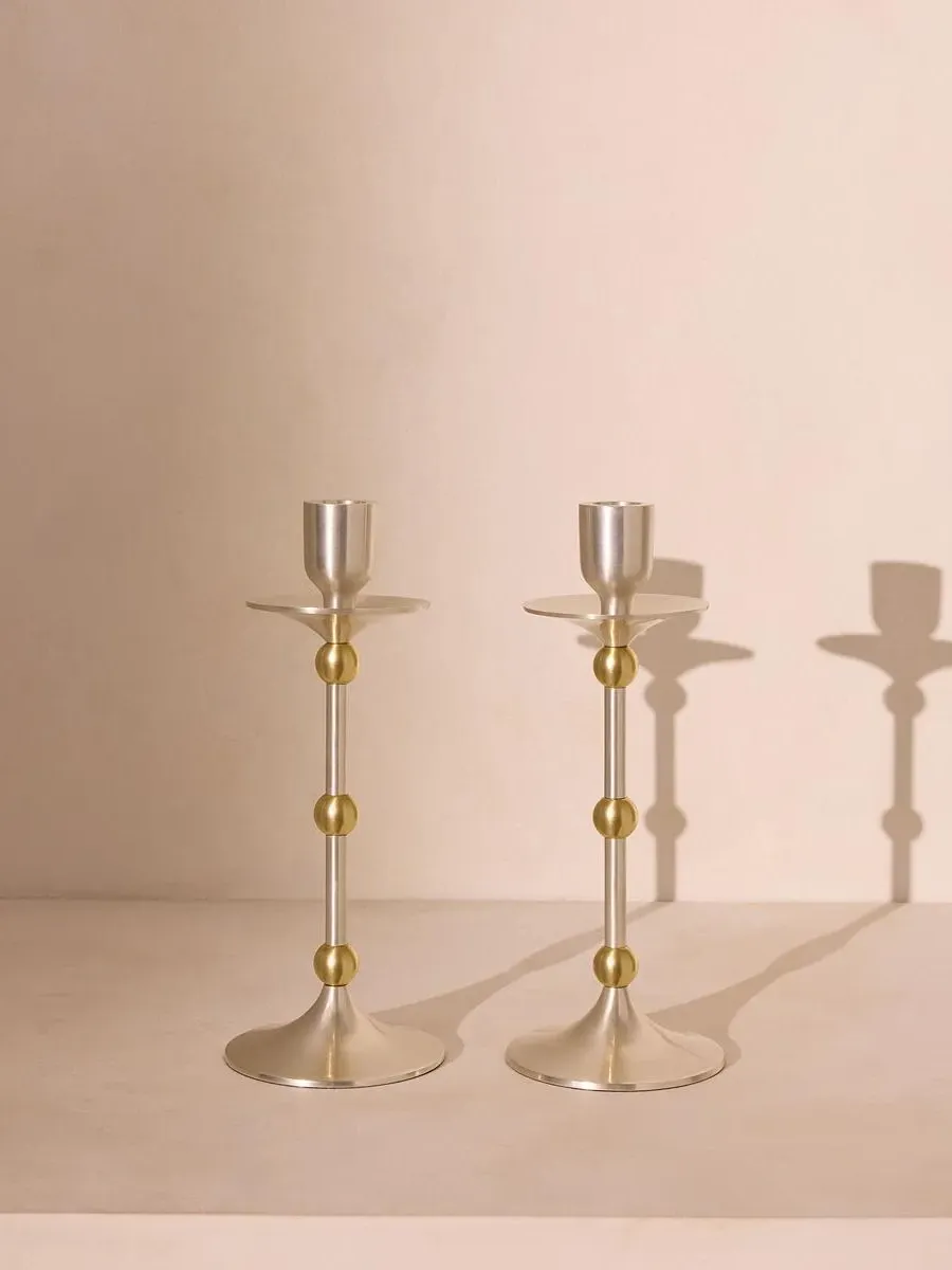 Set of 2 Candlesticks - Silver, Brass image