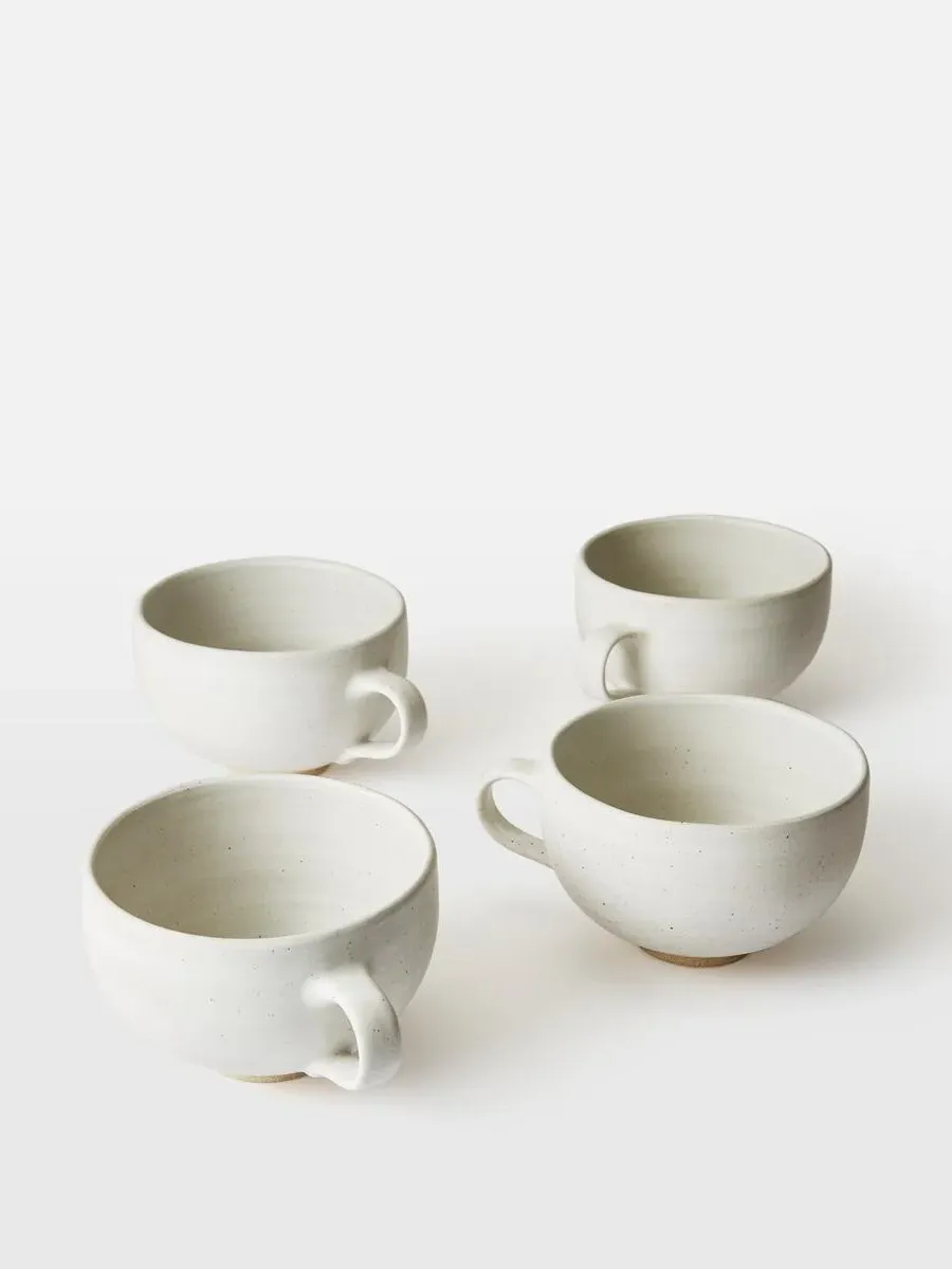 Set of 4 Mugs Handmade - White, Speckled Clay image