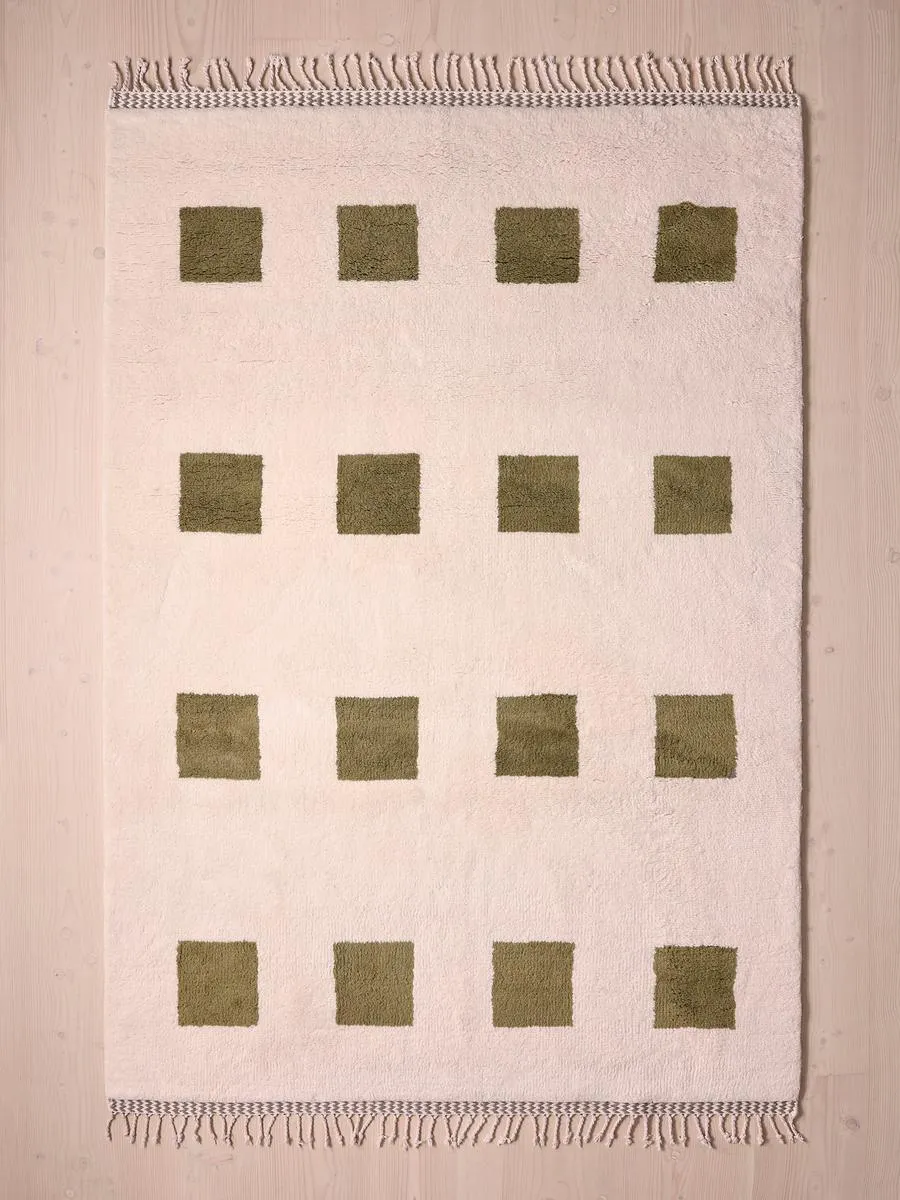 Shag Pile Rug with Square Pattern - Wool
