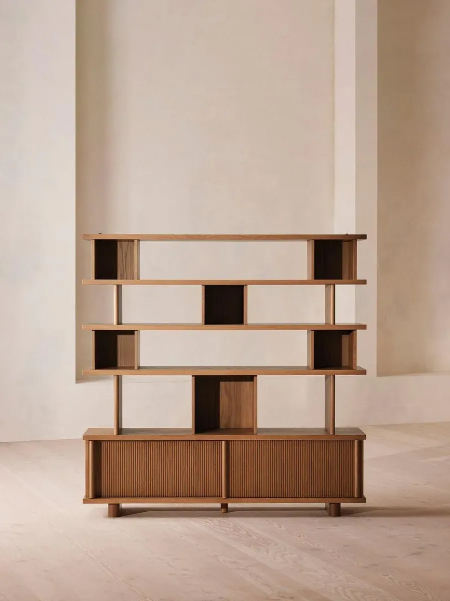 Shelving Unit with Sliding Doors - Oak image