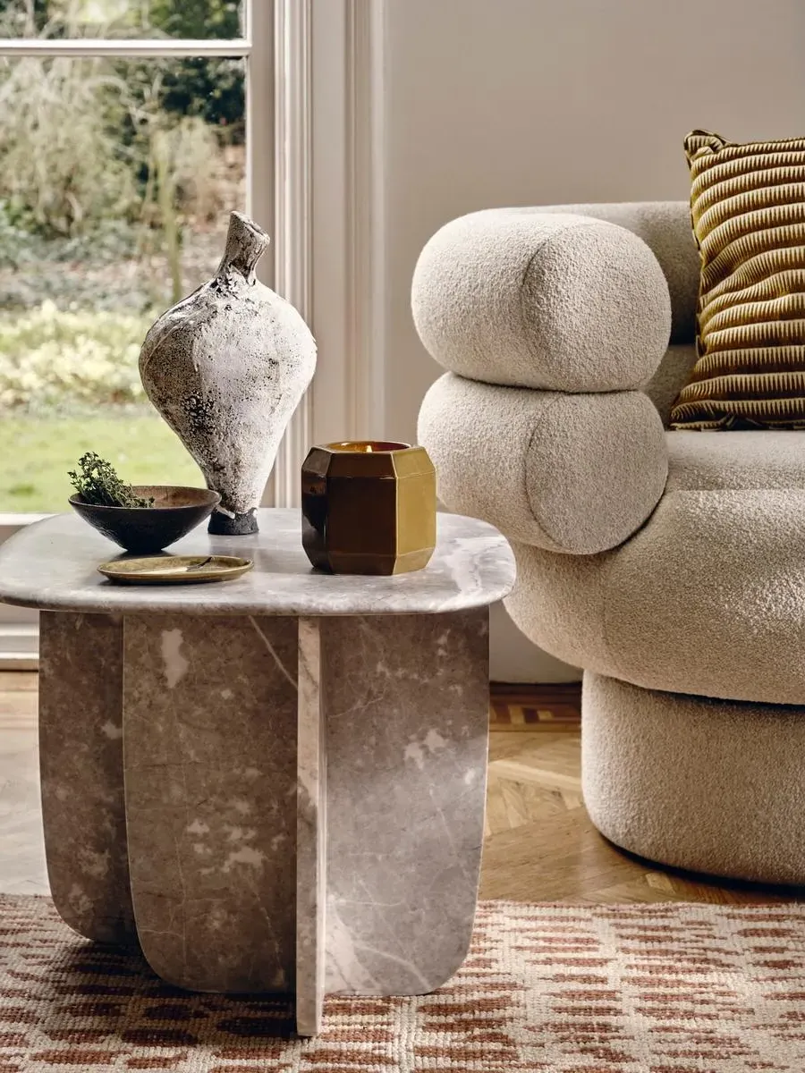 Side Table Sculptural Base - Grey, Marble image
