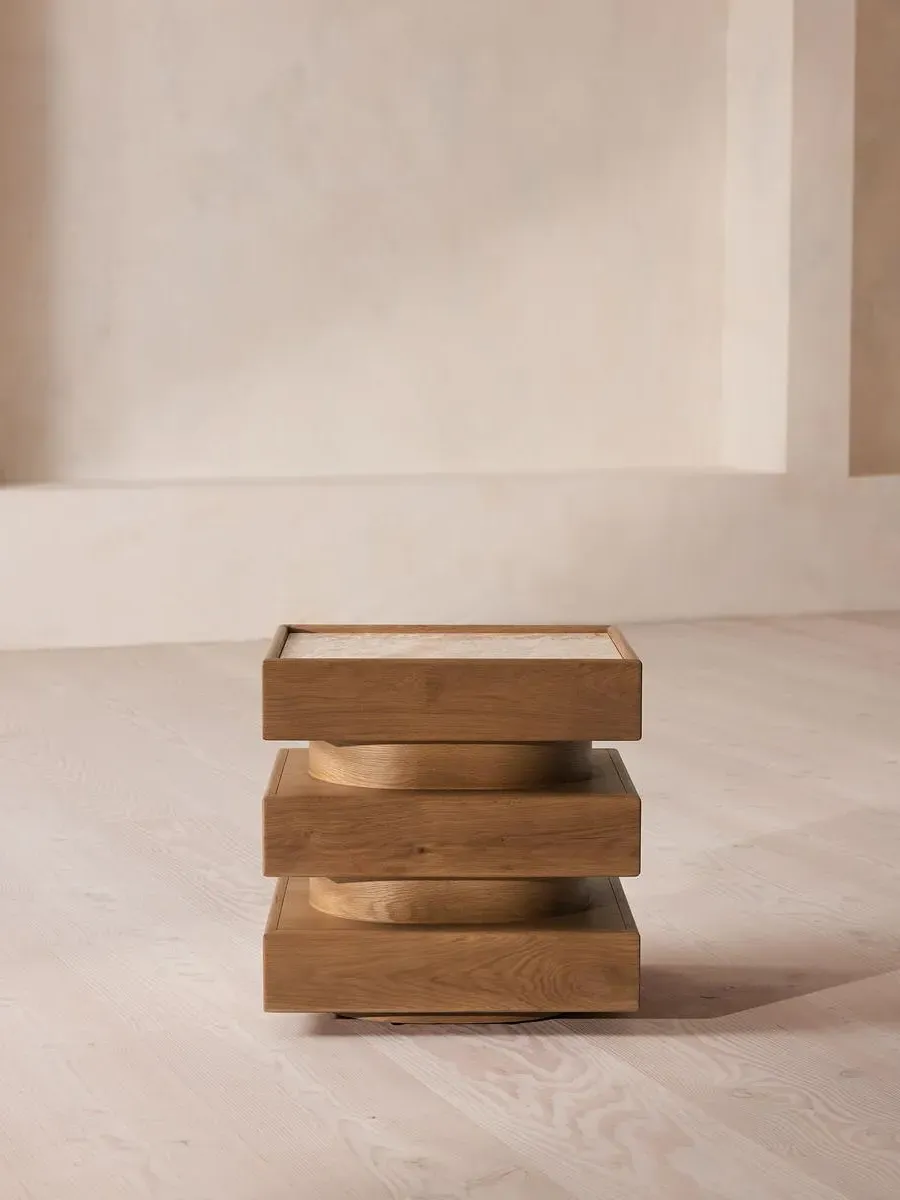 Side Table with Marble Top - Oak, Lacorado Marble image