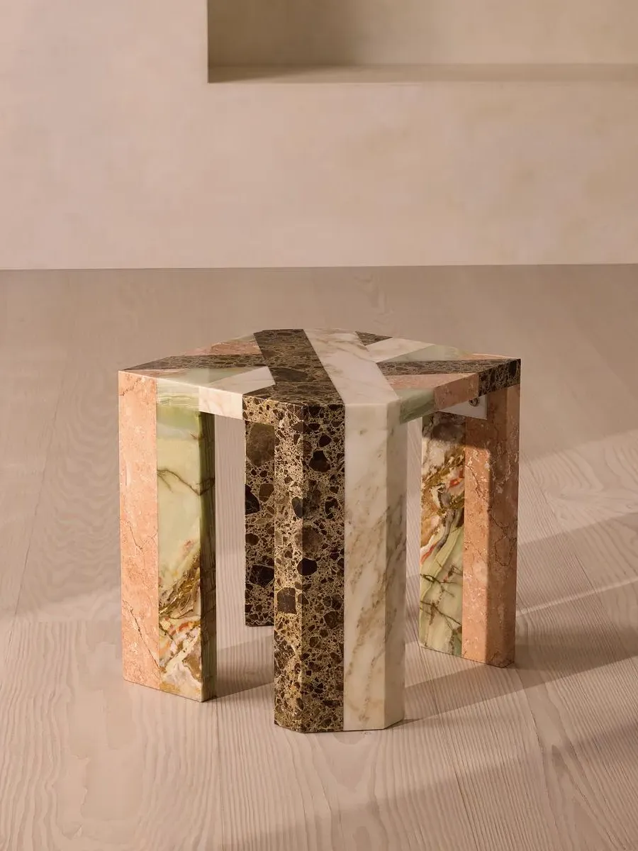 Side Table with Mixed Stone Top - Marble image
