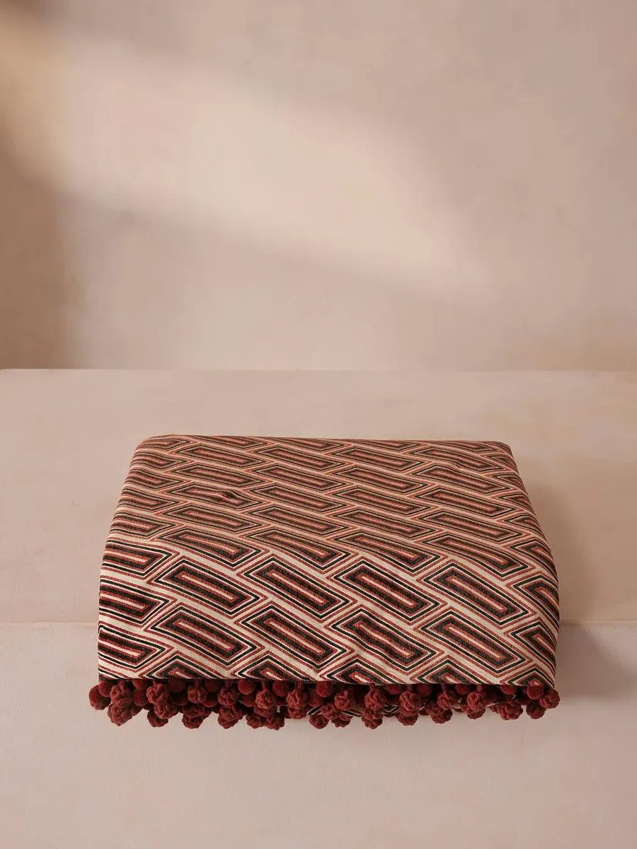 Single Bedspread with Pompom Trim - Olive, Jacquard image