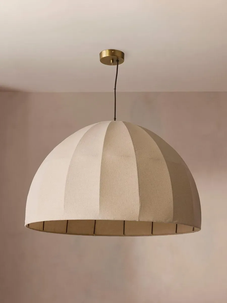 Small Domed Pendant Light - Brass, Linen image