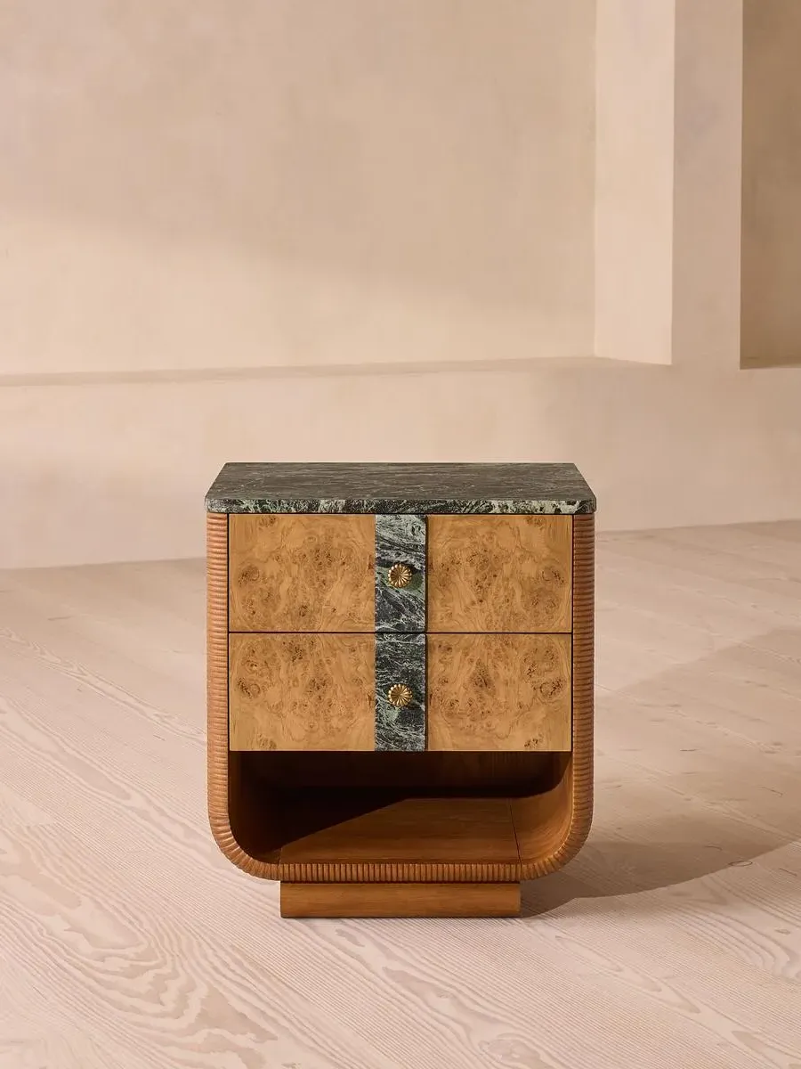 Square Bedside Table with Drawers - Green Marble image