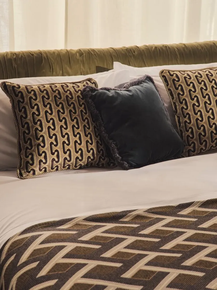 Square Cushion with Cord Trim - Olive, Jacquard image