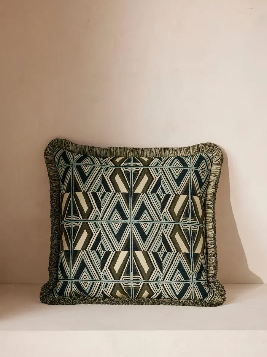 Square Cushion with Fringing - Olive, Jacquard image