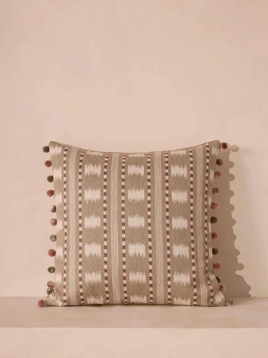 Square Cushion with Pom-Pom Trim - Blush, Cotton image