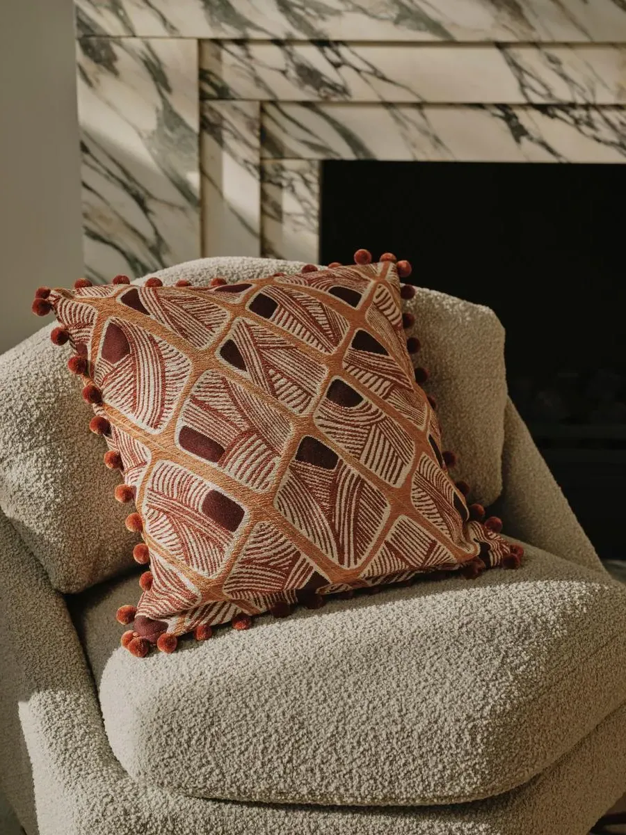 Square Cushion with Pom-Pom Trim - Chenille image