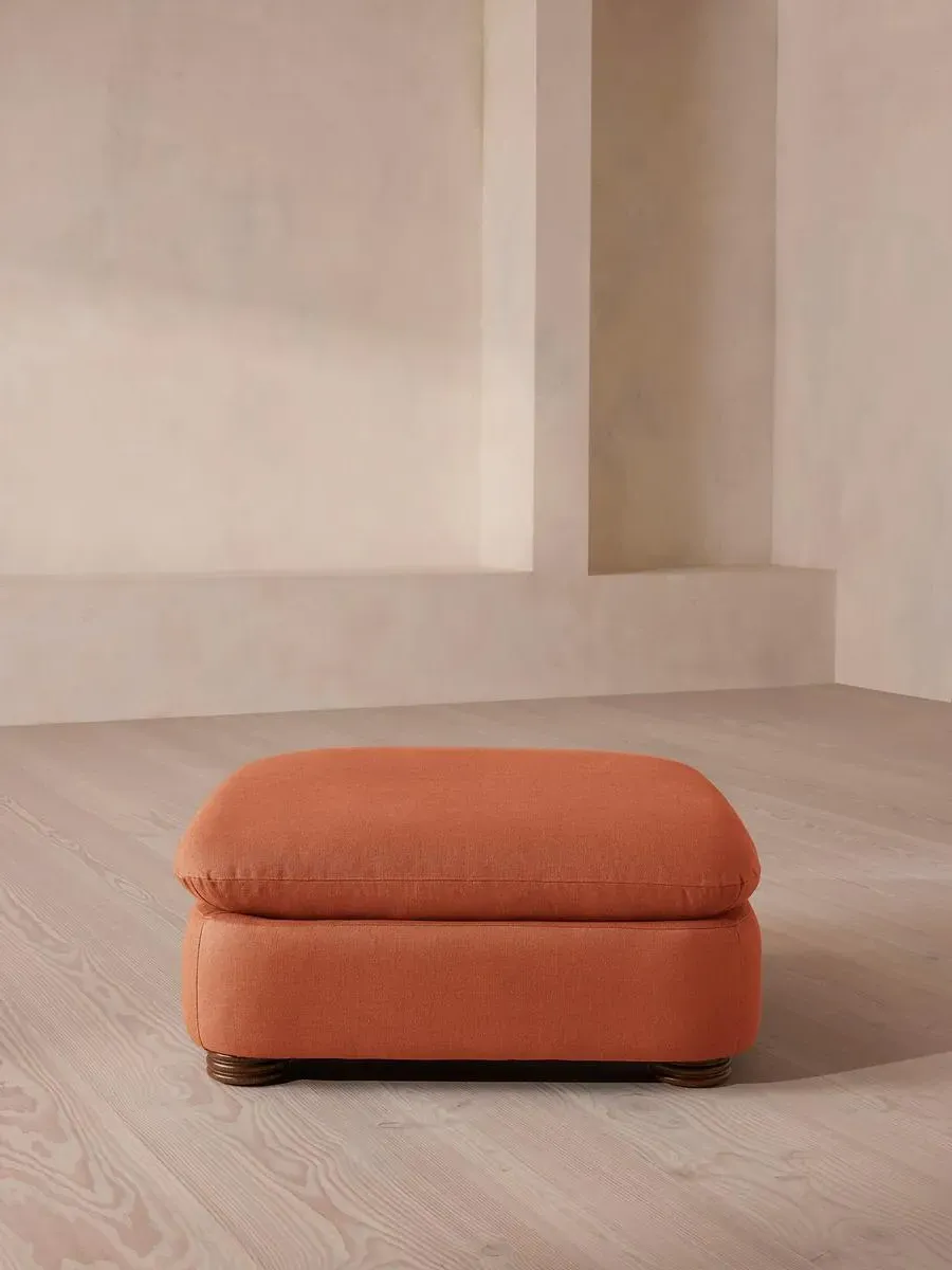 Square Ottoman with Curved Edges - Antique Rose, Linen
