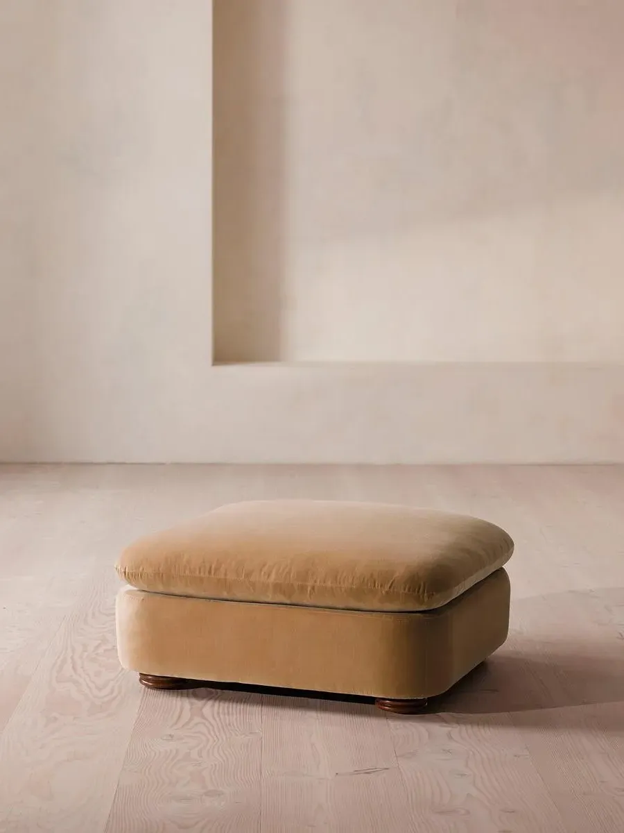 Square Ottoman with Curved Edges - Camel, Velvet