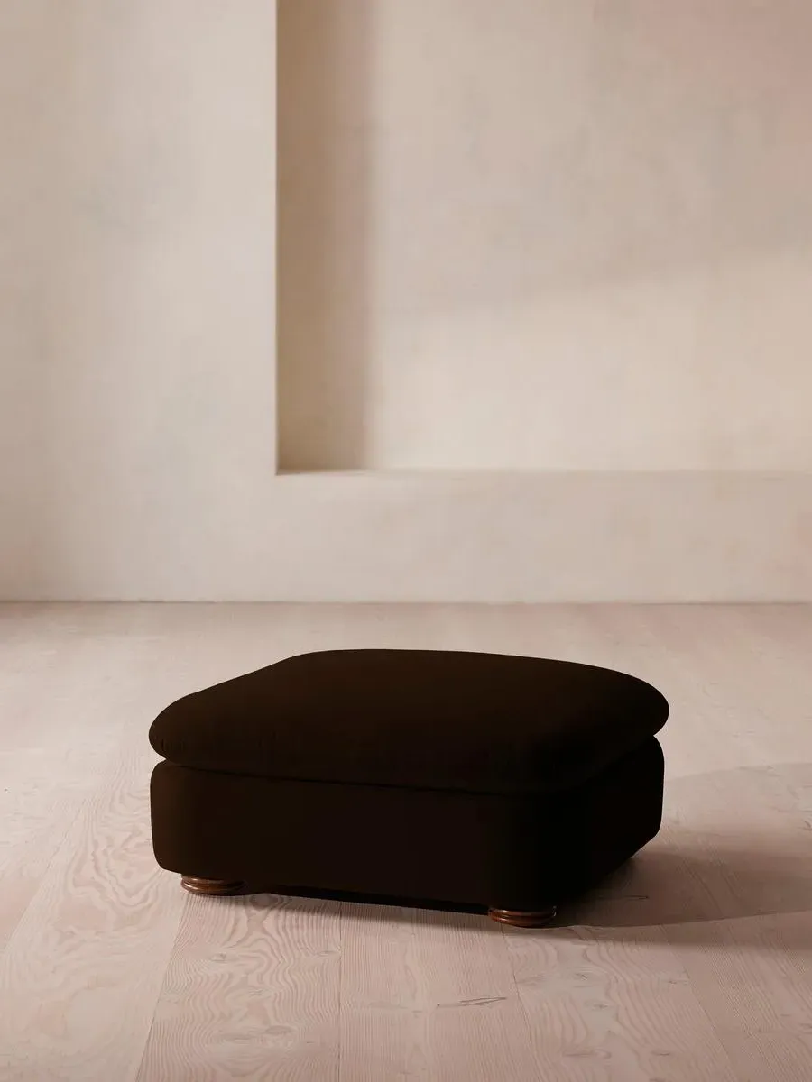 Square Ottoman with Curved Edges - Chocolate, Velvet