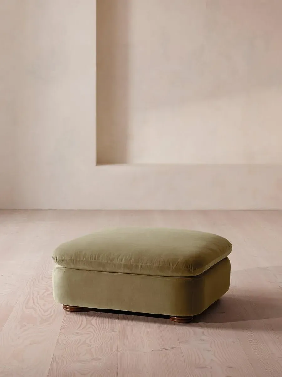 Square Ottoman with Curved Edges - Lichen, Velvet