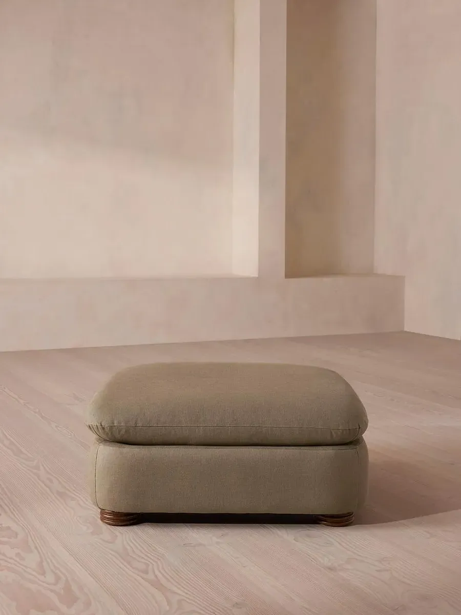 Square Ottoman with Curved Edges - Mushroom, Linen