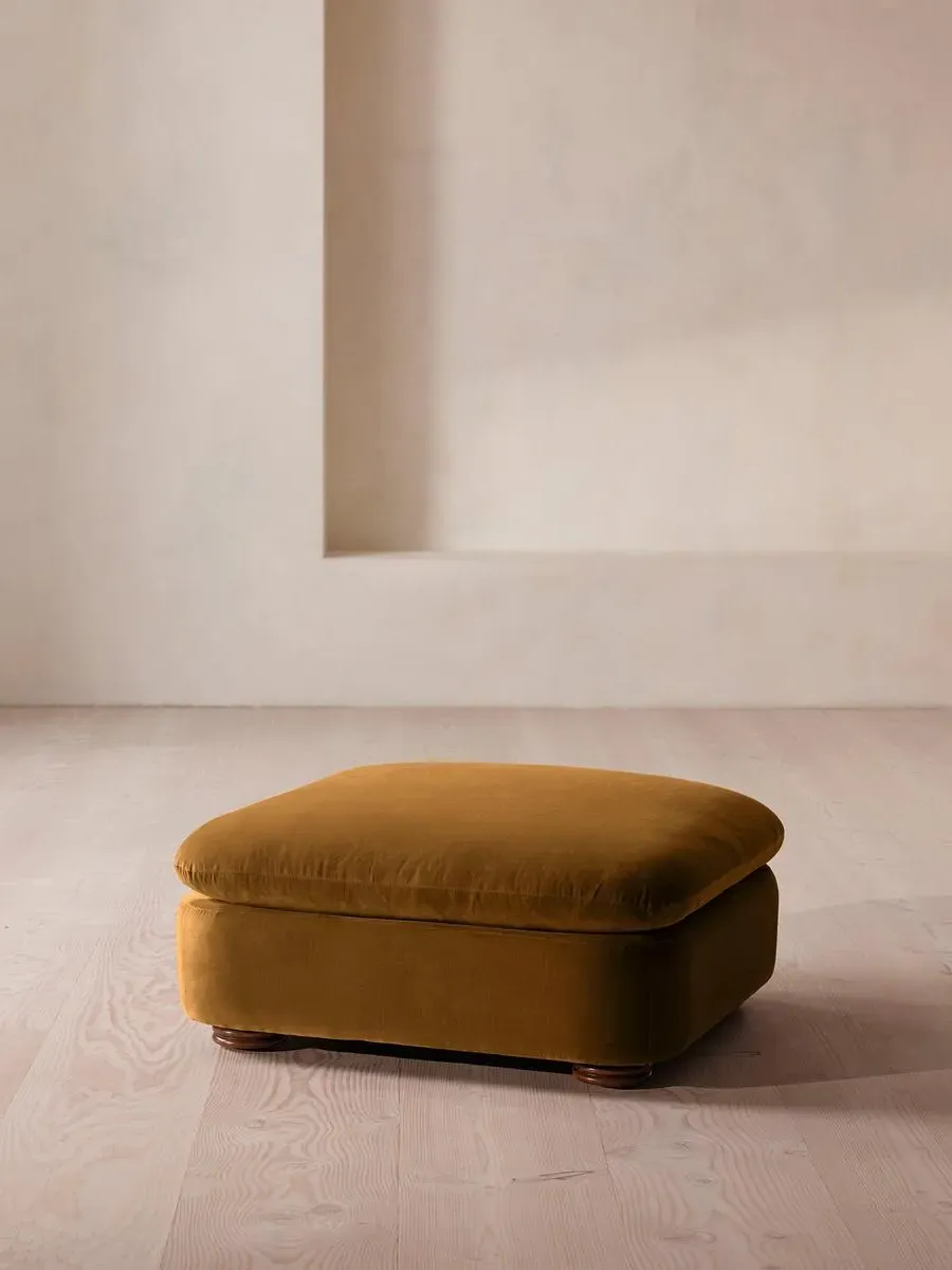 Square Ottoman with Curved Edges - Mustard, Velvet