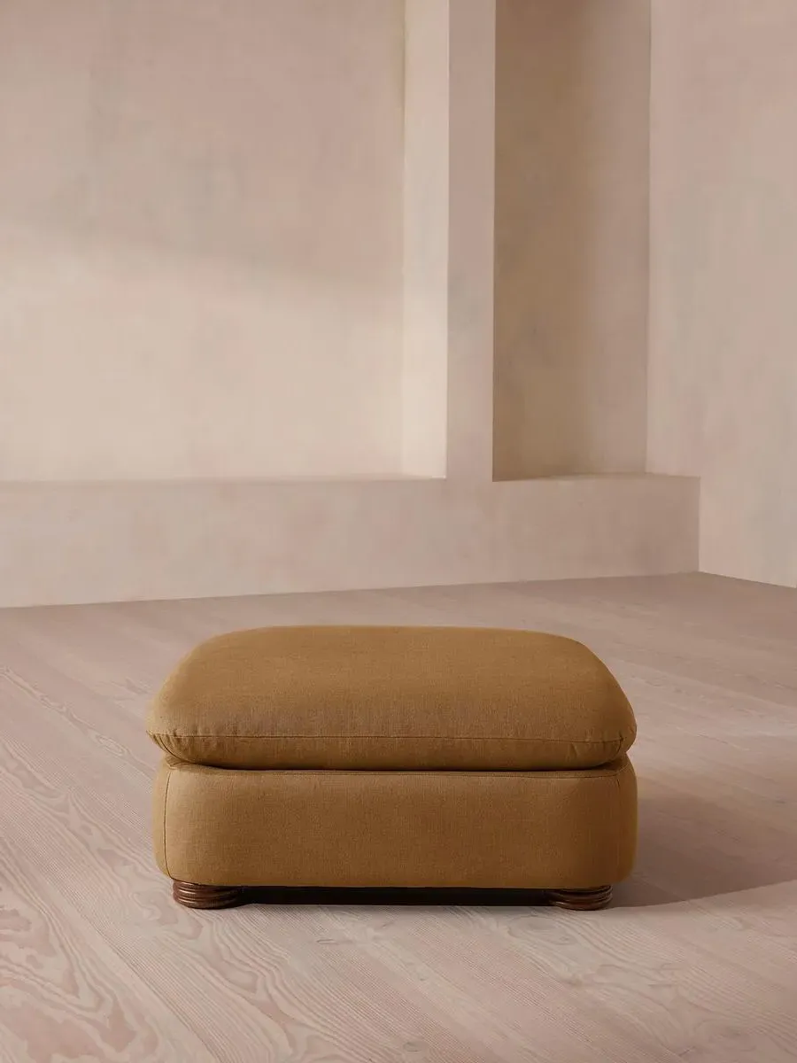 Square Ottoman with Curved Edges - Ochre, Linen
