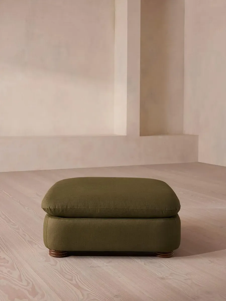 Square Ottoman with Curved Edges - Olive, Linen