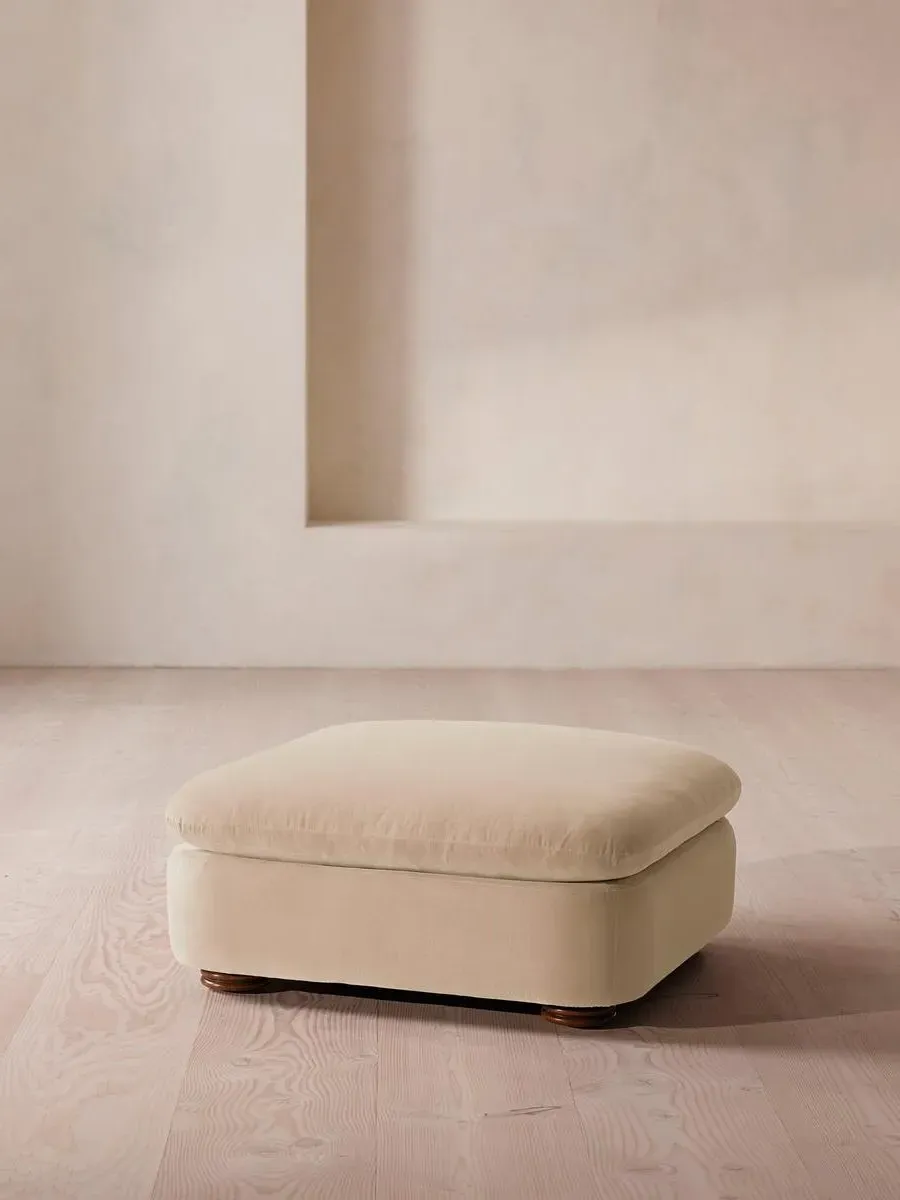 Square Ottoman with Curved Edges - Porcelain, Velvet
