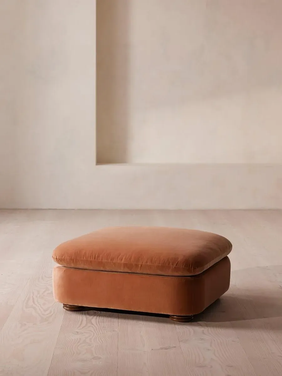 Square Ottoman with Curved Edges - Rose, Velvet