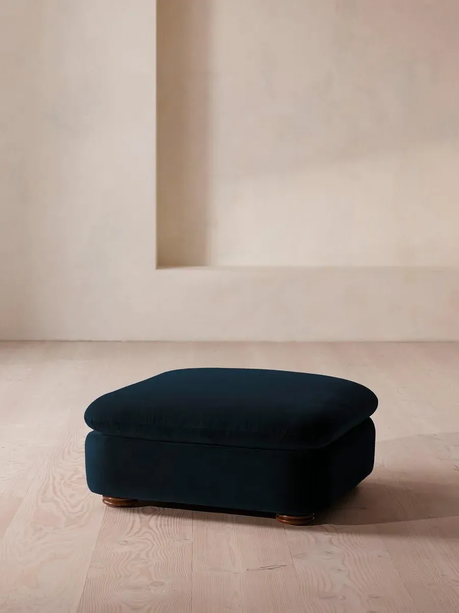 Square Ottoman with Curved Edges - Royal Blue, Velvet