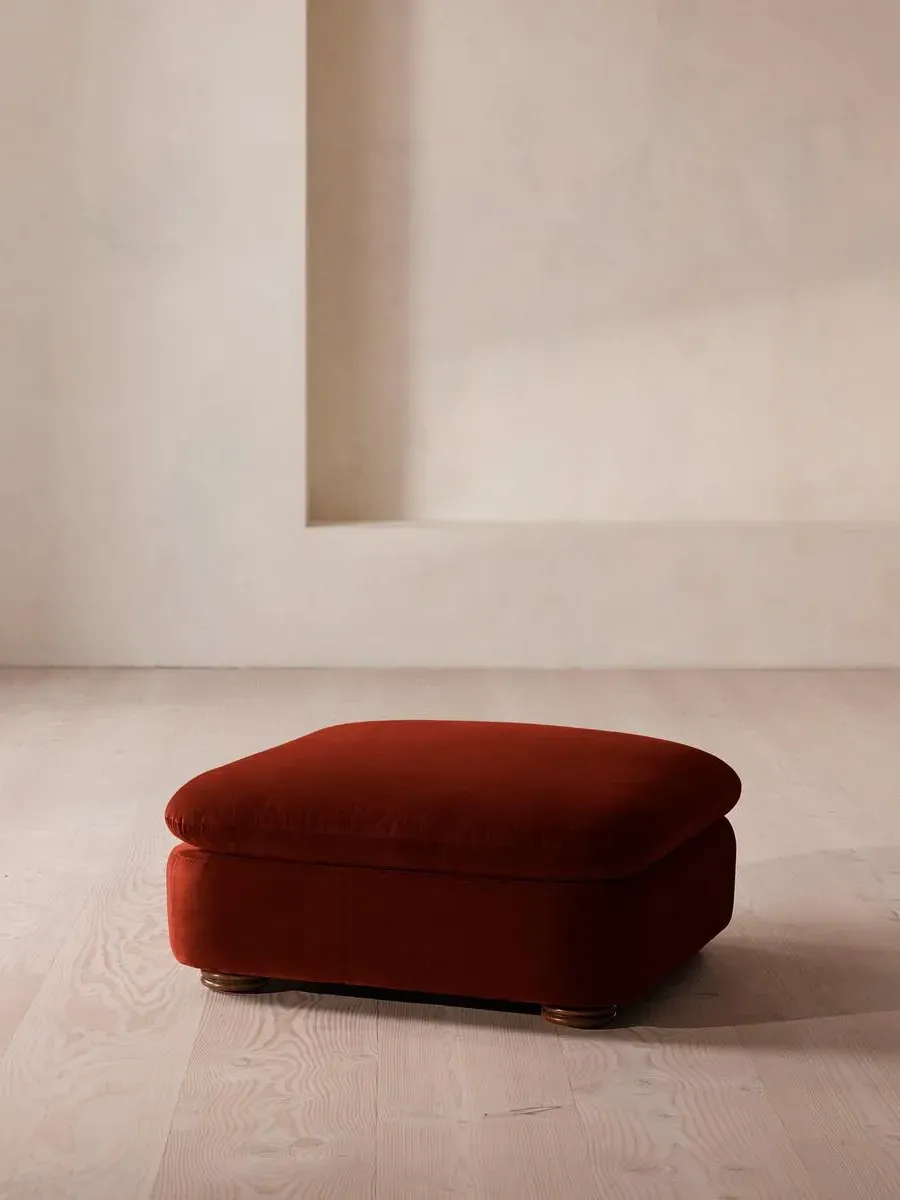 Square Ottoman with Curved Edges - Rust, Velvet