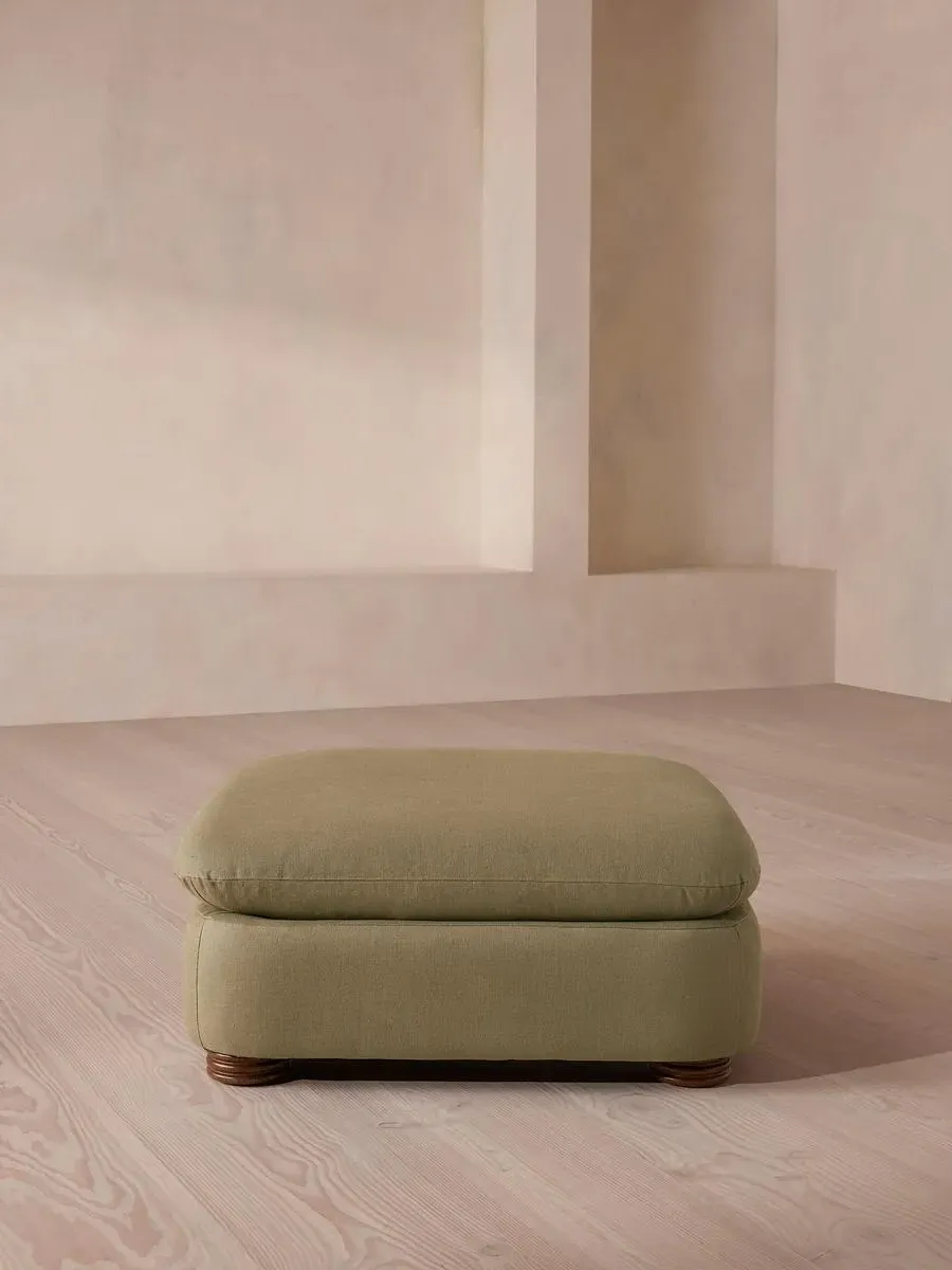 Square Ottoman with Curved Edges - Sage, Linen