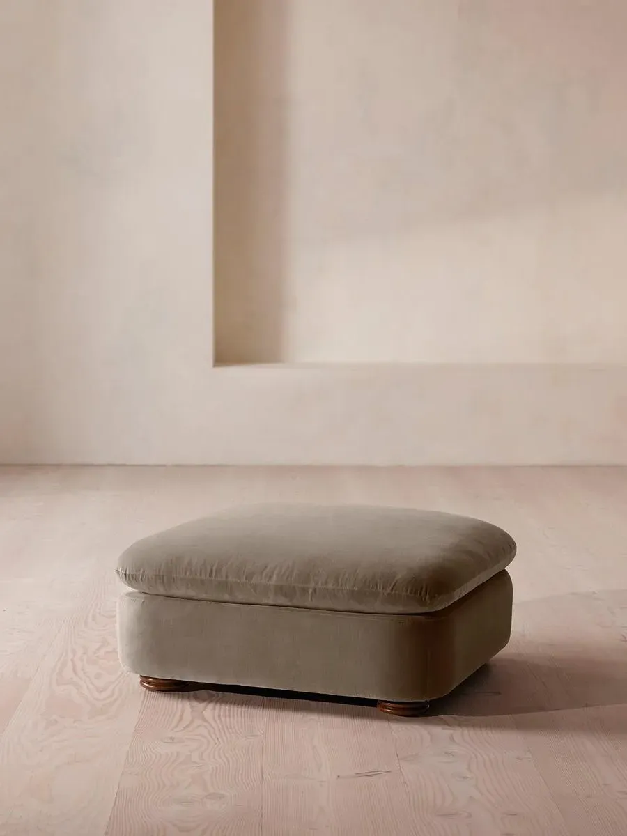Square Ottoman with Curved Edges - Taupe, Velvet